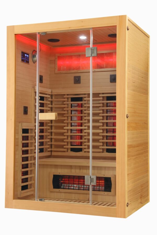 2 Person Indoor Infrared Sauna - HotBox 2 Canadian Hemlock - interior view