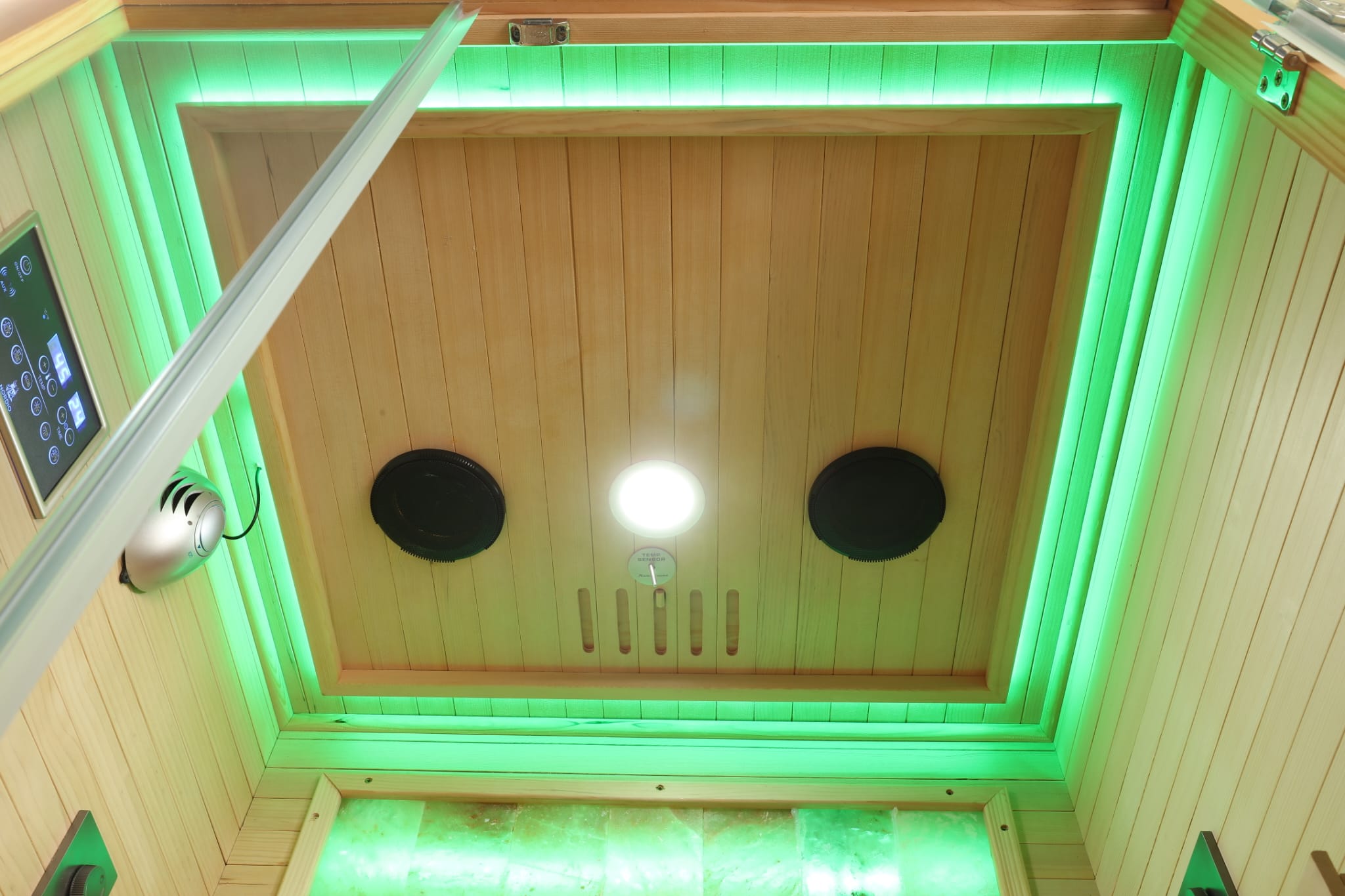 1 Person Indoor Infrared Sauna - HotBox 1 Canadian Hemlock - rear panel detail 1 Person Indoor Infrared Sauna - HotBox 1 Canadian Hemlock - rear panel detail