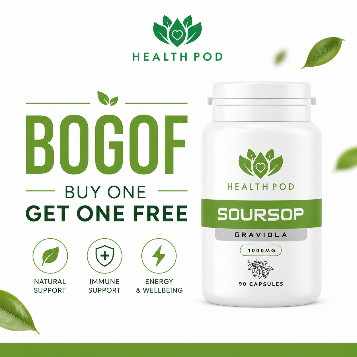 HealthPod Soursop Leaf Extract - 1000mg BOGOF