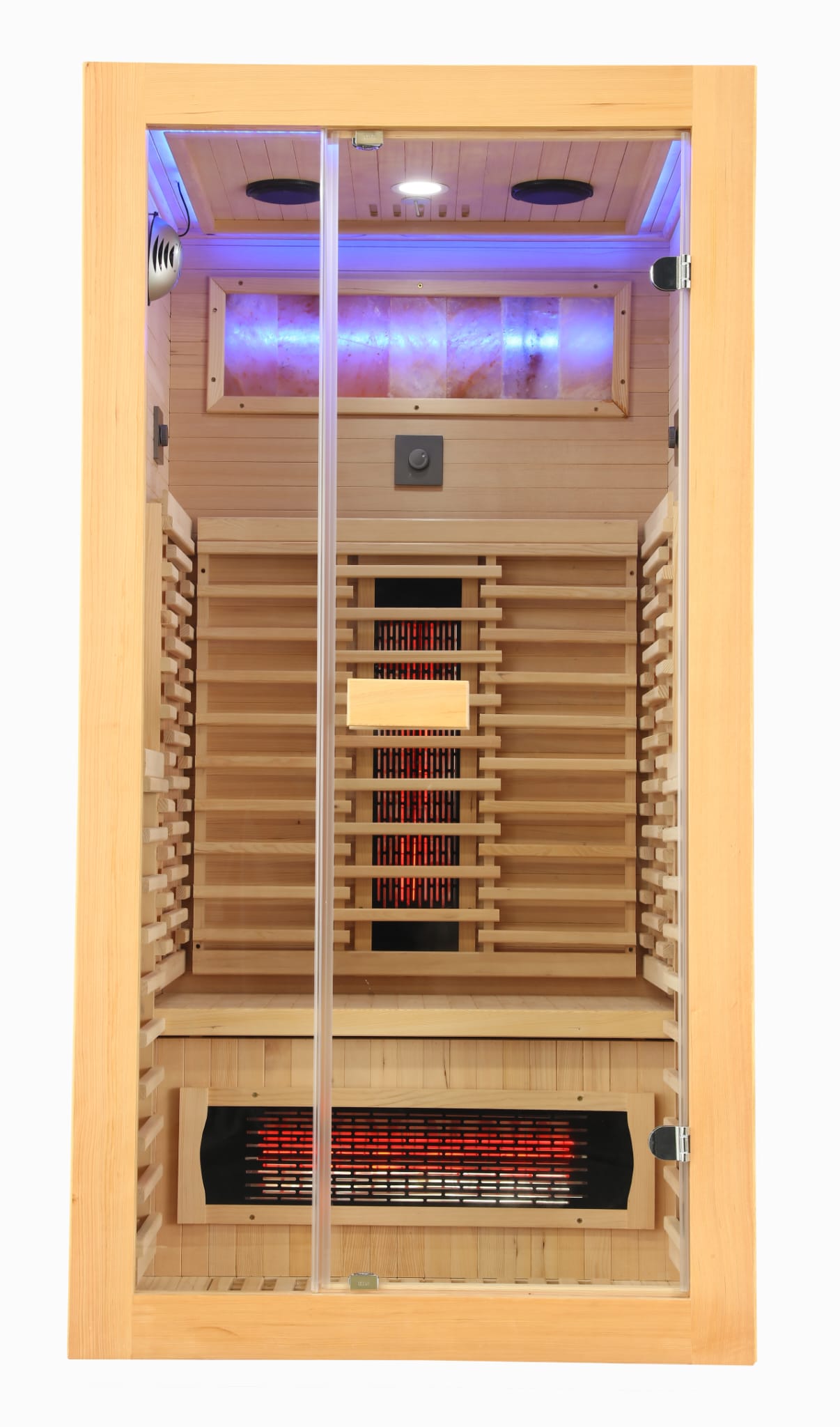 1 Person Indoor Infrared Sauna - HotBox 1 Canadian Hemlock - bench and seating detail 1 Person Indoor Infrared Sauna - HotBox 1 Canadian Hemlock - bench and seating detail