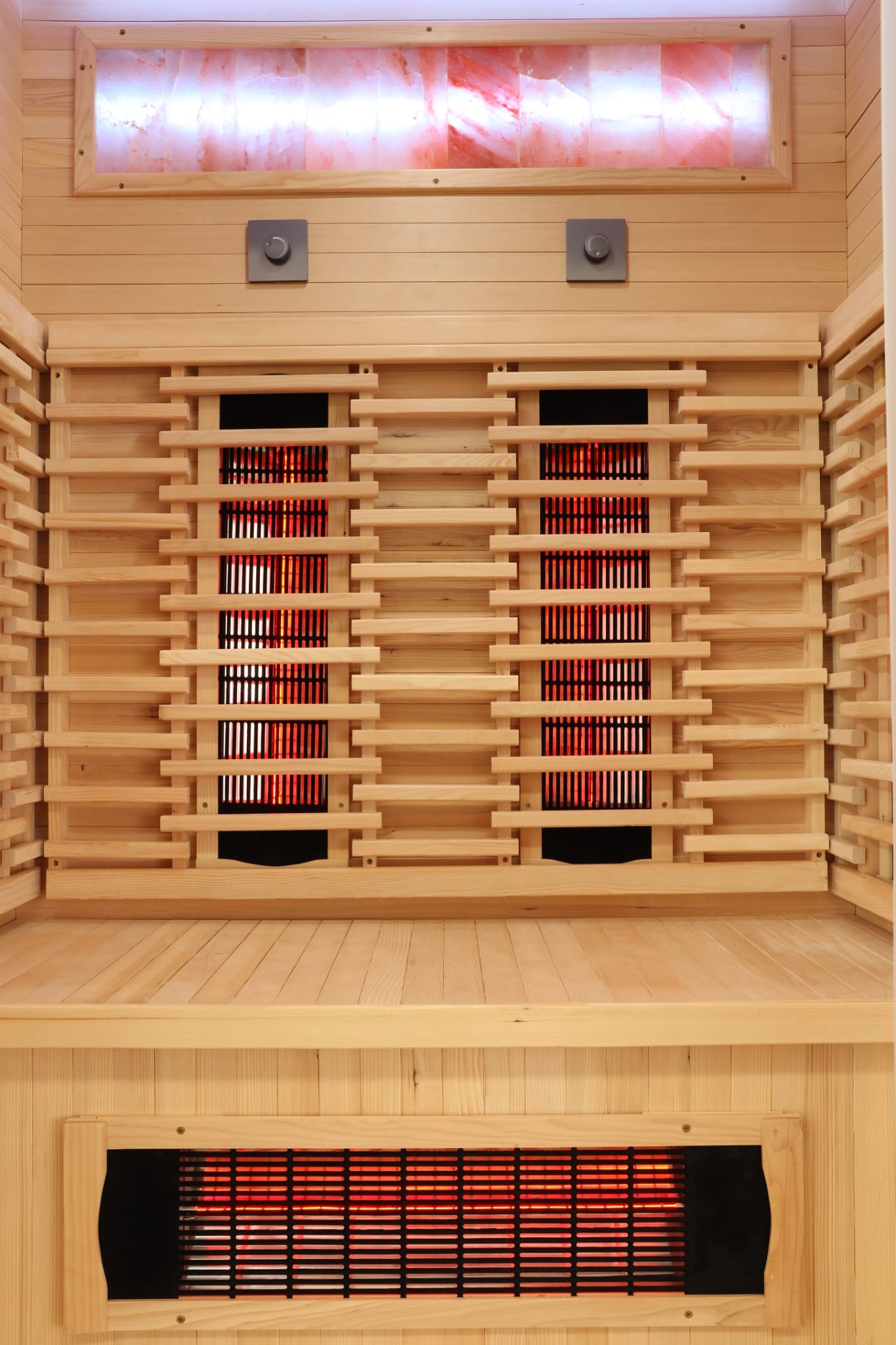 2 Person Indoor Infrared Sauna - HotBox 2 Canadian Hemlock - control panel and Bluetooth audio