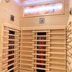 1 Person Indoor Infrared Sauna - HotBox 1 Canadian Hemlock - installed in a home wellness room