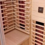 2 Person Black Indoor Infrared Sauna - HotBox 2 Black - Himalayan salt brick feature wall