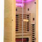 1 Person Indoor Infrared Sauna - HotBox 1 Canadian Hemlock - Himalayan salt brick feature wall