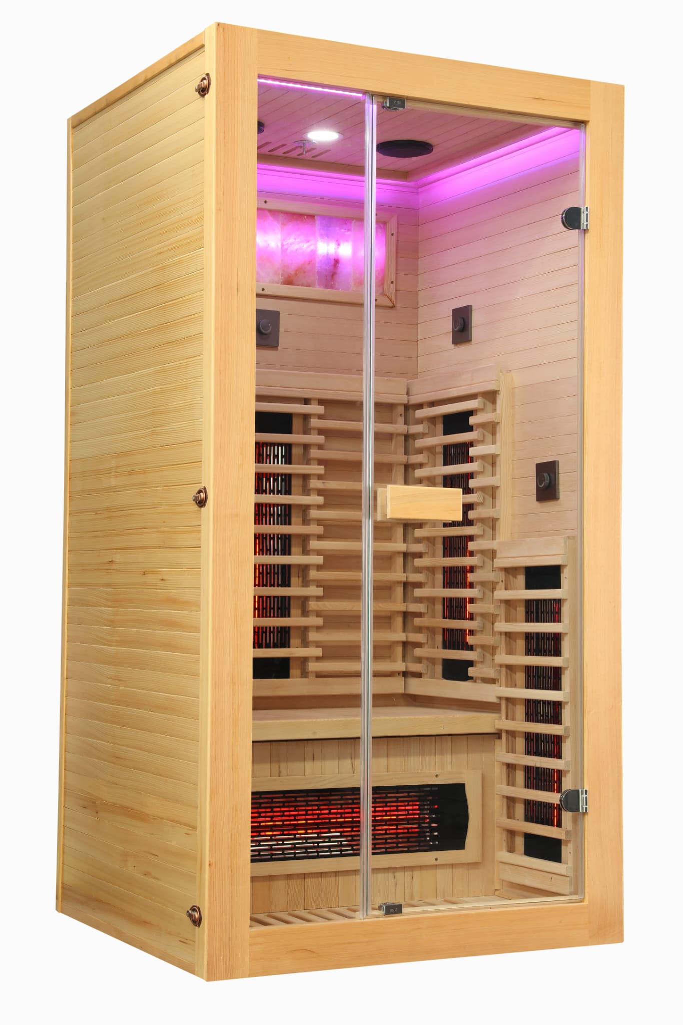 1 Person Indoor Infrared Sauna - HotBox 1 Canadian Hemlock - Himalayan salt brick feature wall 1 Person Indoor Infrared Sauna - HotBox 1 Canadian Hemlock - Himalayan salt brick feature wall